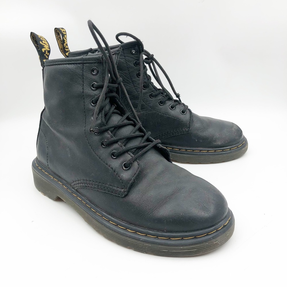 Dr. Martens Shoes Youth 3 1460 J Black Leather Lace Up Side Zip Combat Boots